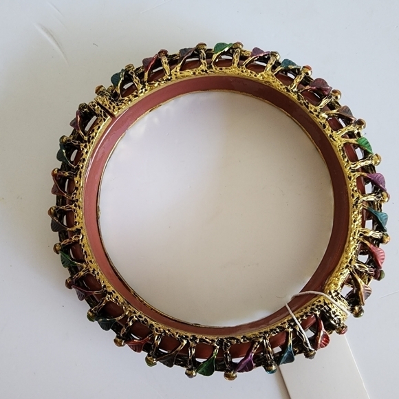 NWT Brown Antique Gold Leaf Crystal Tube Beaded Bangle Bracelet‎ - Picture 7 of 8